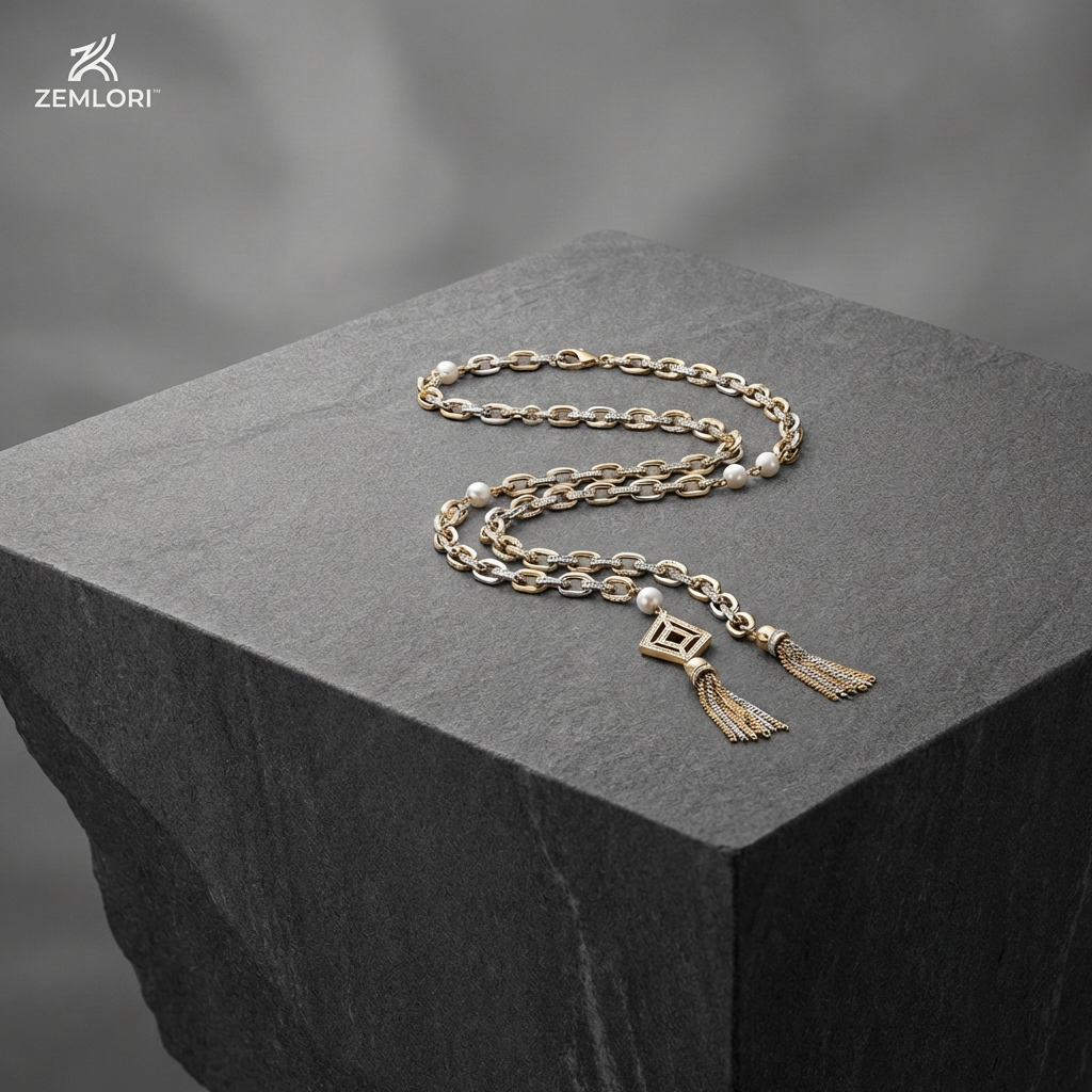 Zemlori™ Elegant Pearl & Gold Tassel Necklace