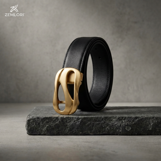 Zemlori™ Luxe Leather Belt with Golden Fusion Buckle