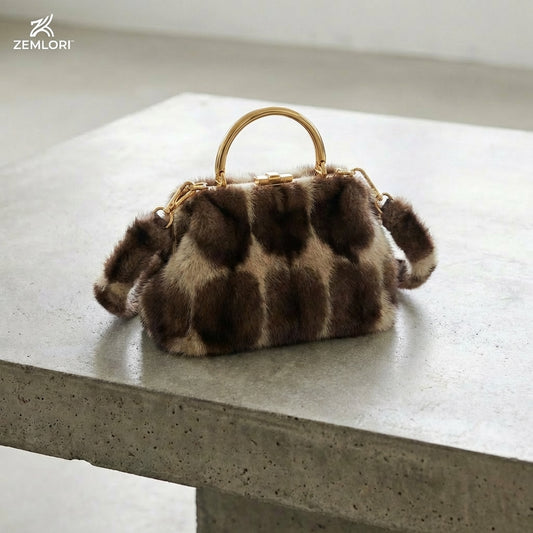 Zemlori™ Luxe Faux Fur Handbag with Gold Accents