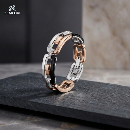 Zemlori™ Luxe Chain Link Bracelet with Rose Gold & Diamond Accents