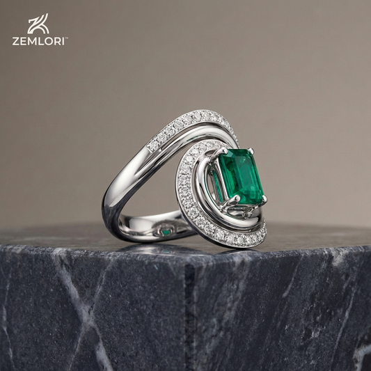 Zemlori™ Emerald & Diamond Swirl Ring