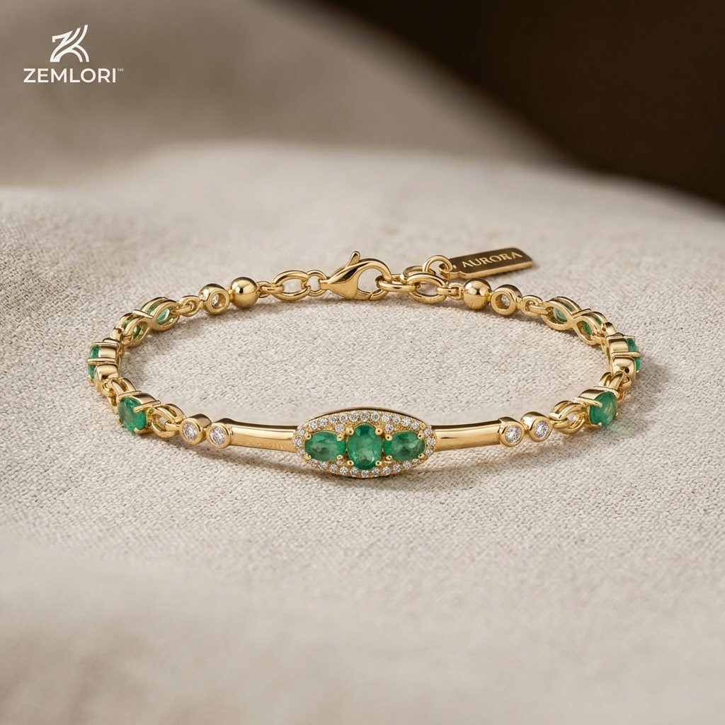 Zemlori™ Emerald & Diamond Elegance Bracelet
