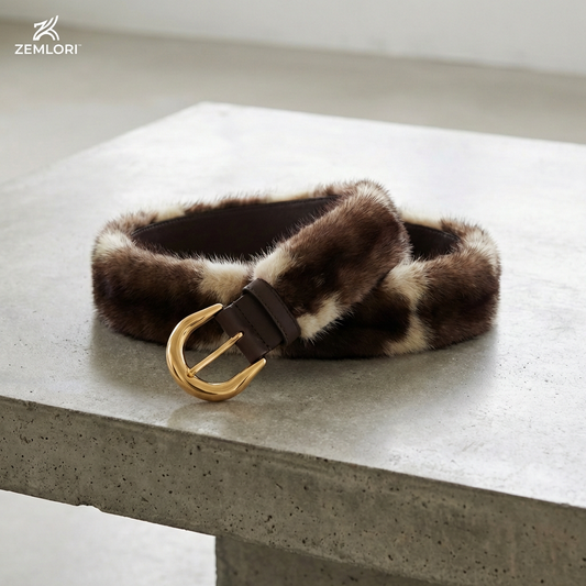 Zemlori™ Luxe Faux Fur Belt with Gold Buckle